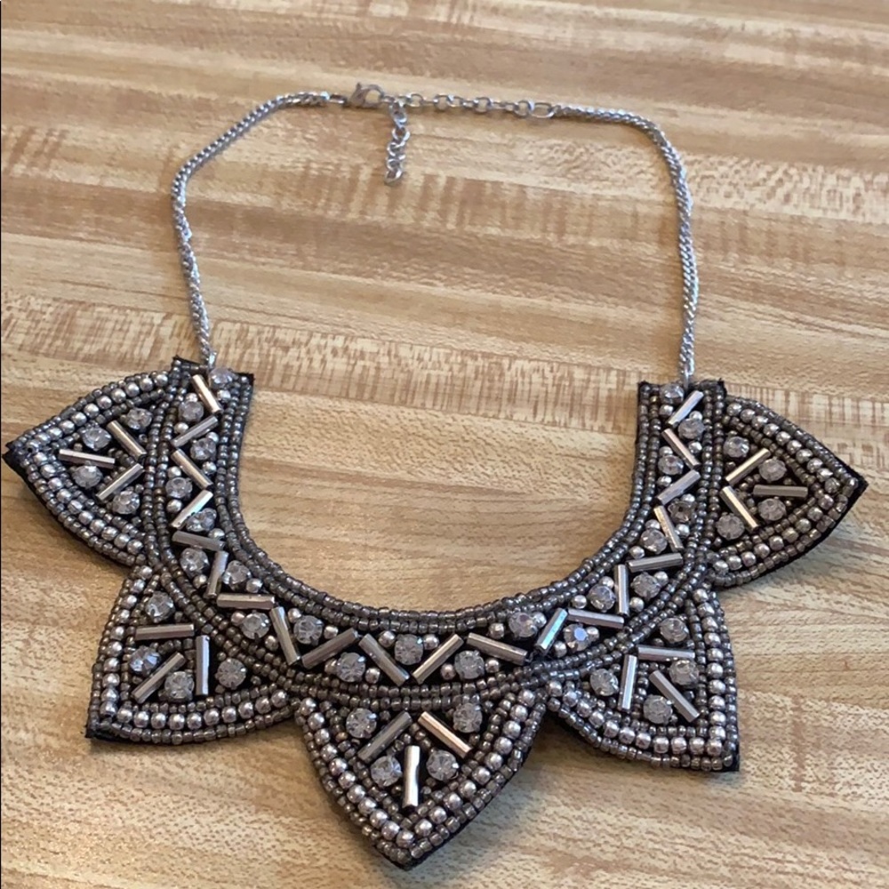 Black and Silver Fabric Statement Collar Necklace